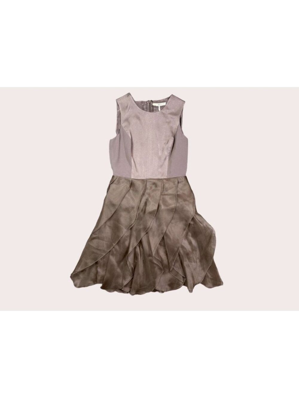 Halston Heritage Silk Dress Womens 6 Taupe Layered Ruffle Formal Cocktail Party